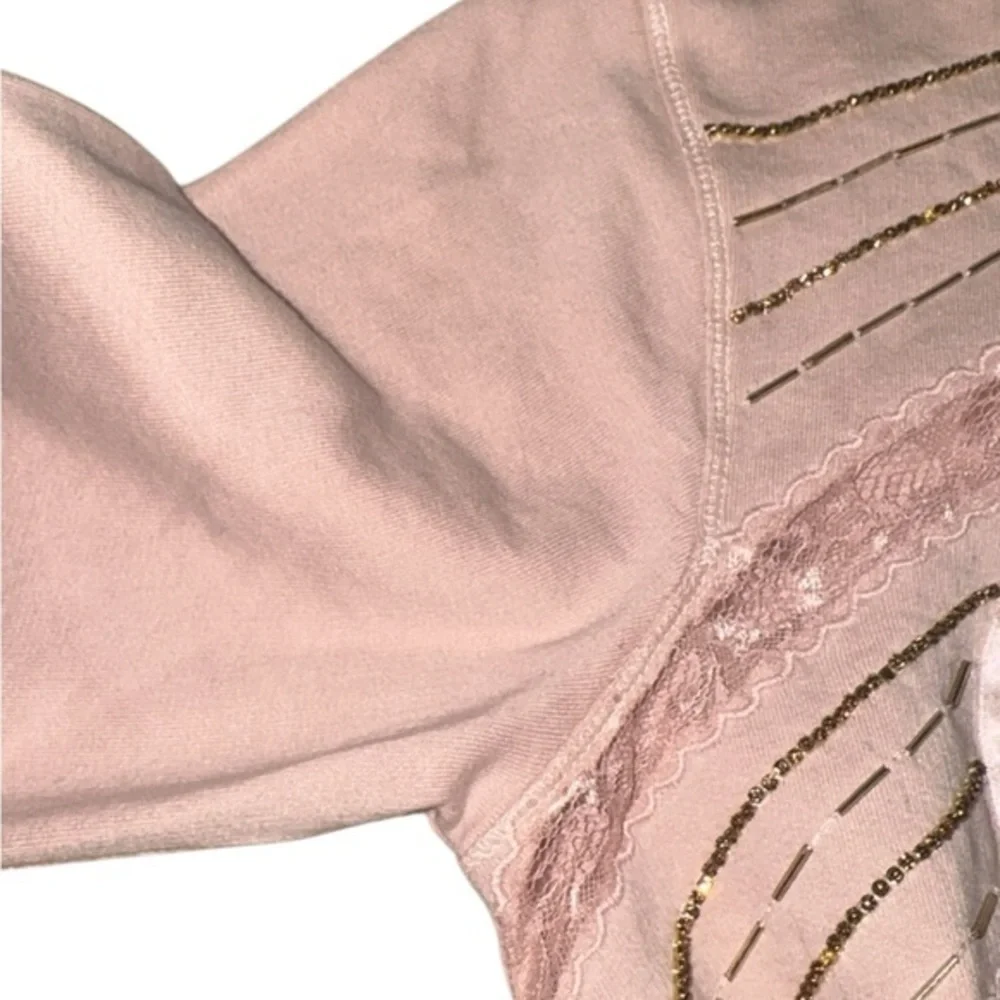 Anthropologie Beaded Bow Dusty Blush Pink Sweater Sweatshirt‎ Small